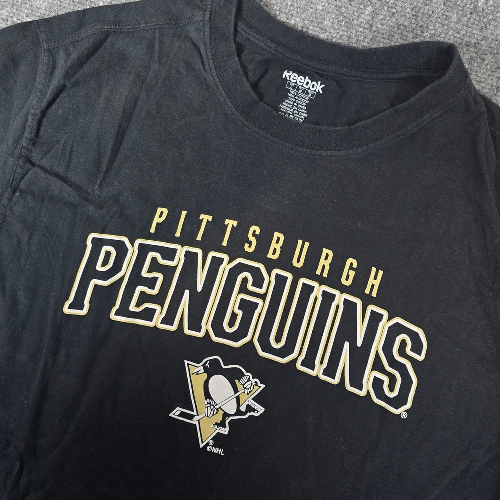 Reebok Pittsburgh Penguins NHL Hockey T-Shirt Mens Large‎ Black Gold